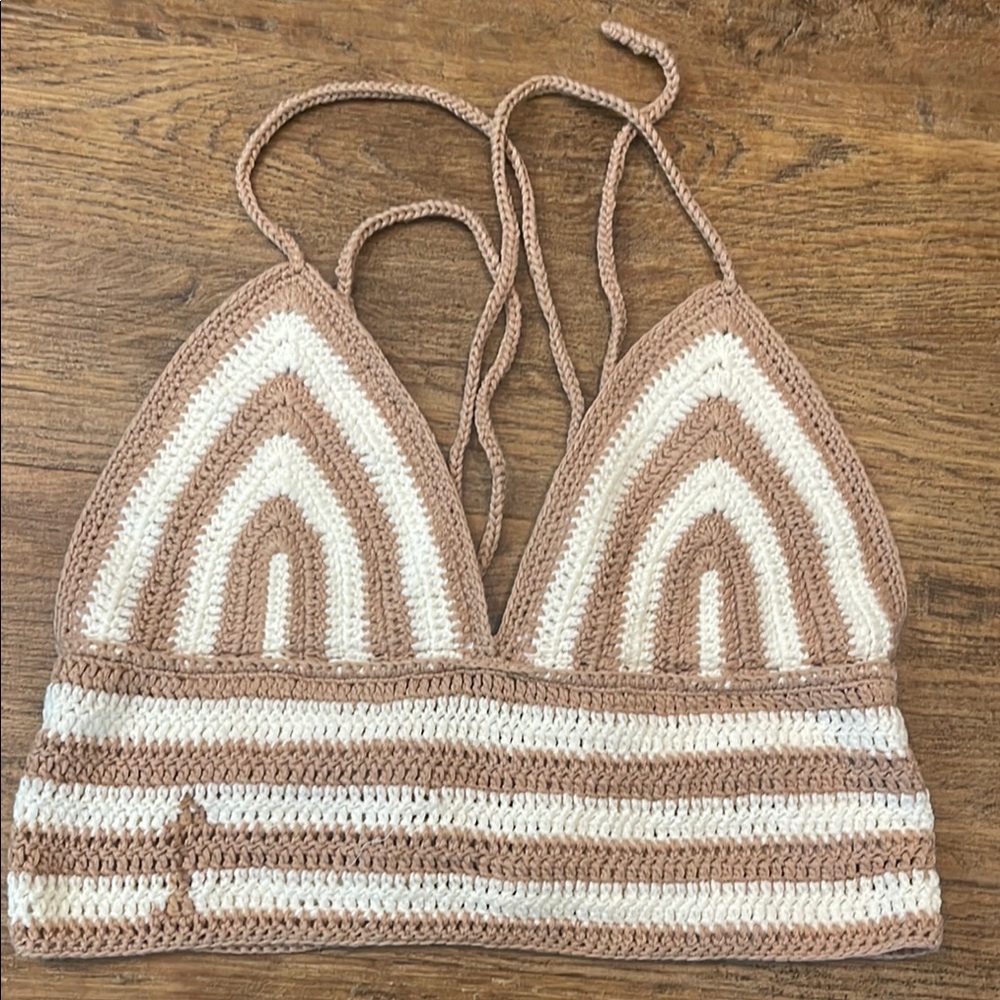 Mooloola Crochet Top in Brown and Cream